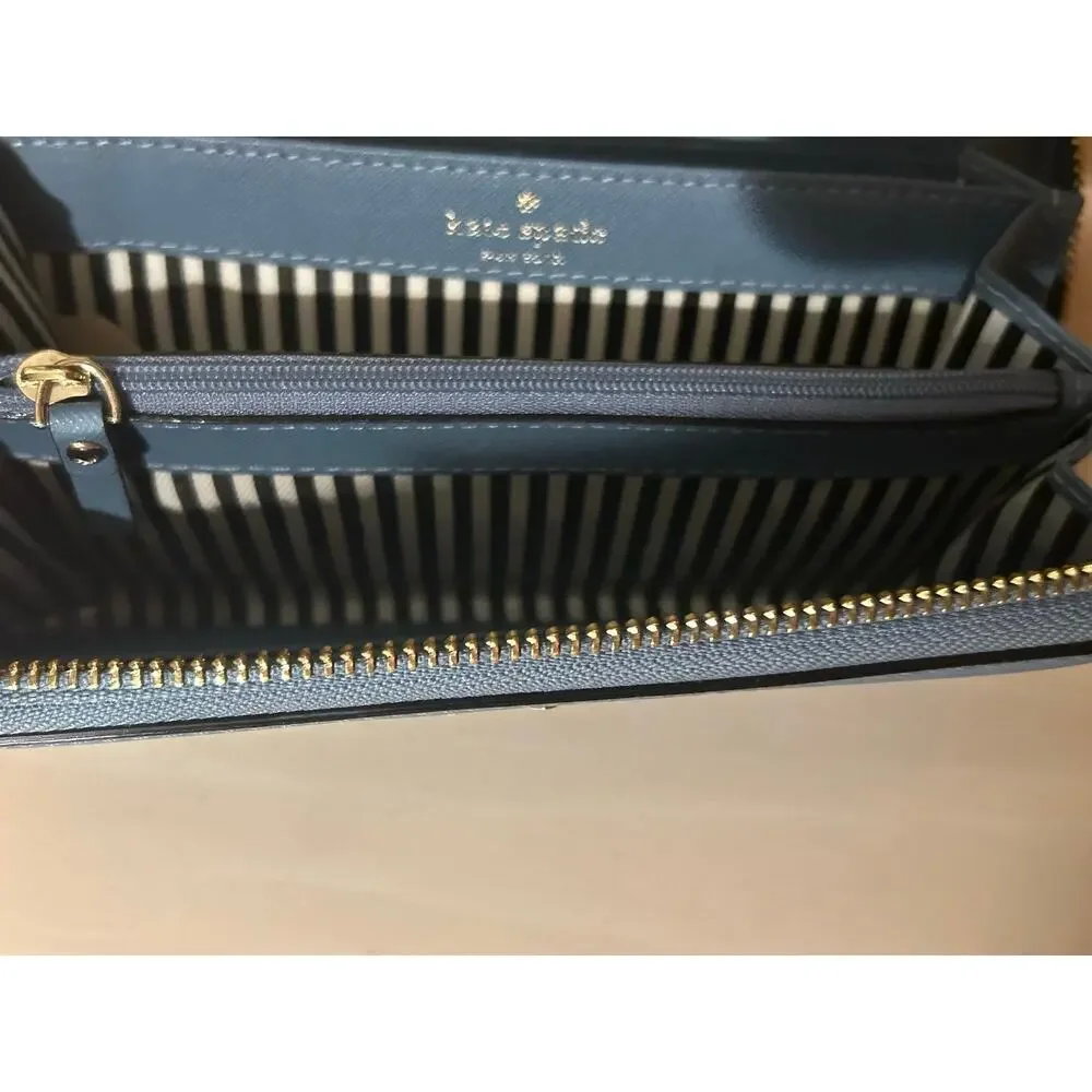 Kate Spade Saffiano Leather Zip Around Continental Wallet Blue Clutch Staci L